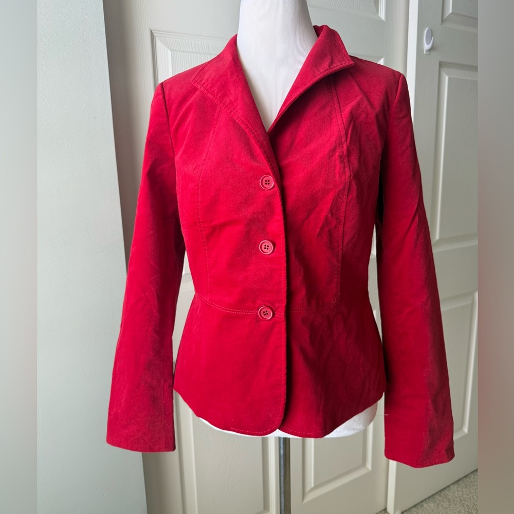 Talbots Blazer Red Velvet Cotton Stretch Lined Jacket Size 6